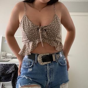 Beige and white polka dot crop top